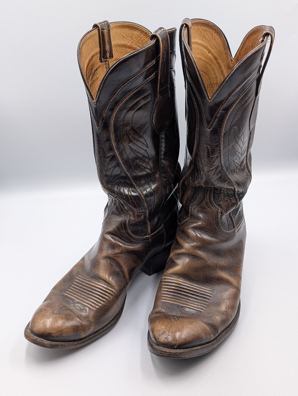 Vintage Lucchese Men's Classic Western Cowboy Leather Boots - Brown 11.5